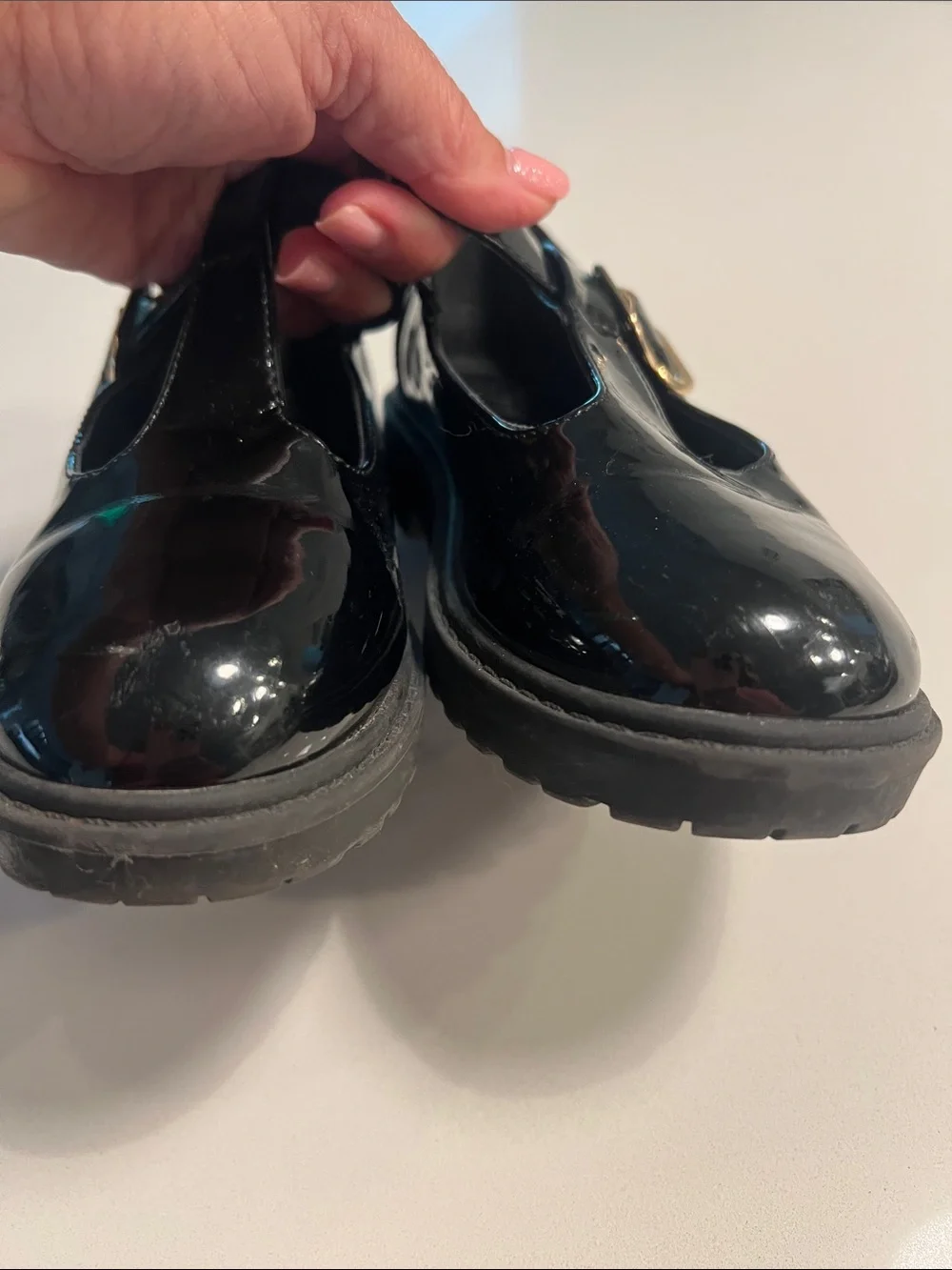 Girls' Black Patent T-Strap Dress Shoes with Buckle